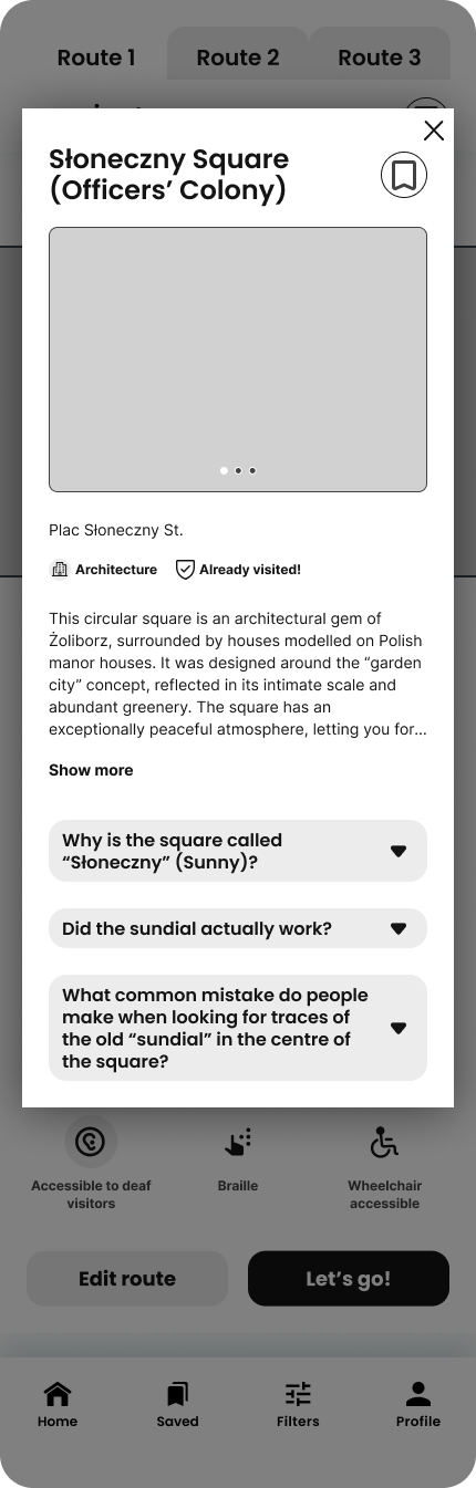 Route element preview screen
