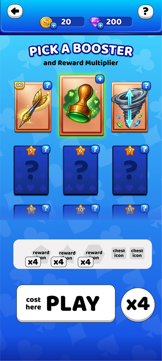Pick a booster and reward multiplier wireframe