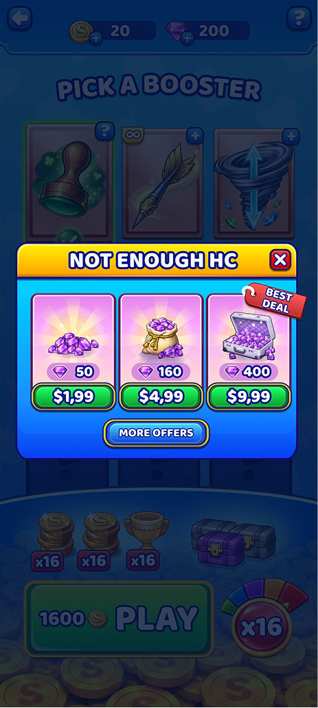 Not enough HC pop-up offering hard currency packs